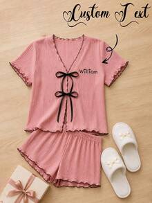 Customizable Lace-Up V-Neck Cropped Pajama Set Women Sleepwear Suitable For All Seasons Pajama Sets For Women Bridal Pajama Set - Multicolor - View 7