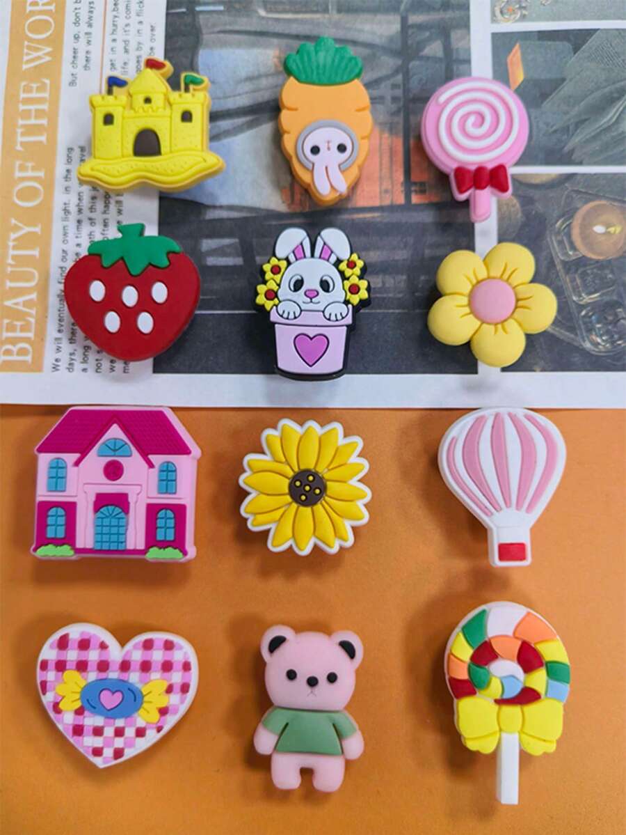 12PCS Fun Cute Cartoon Series Shoe Charms, Playful Cartoon Element Design, Replaceable Shoe Decor Parts, Great Choice For Small Gifts - Multicolor - View 1