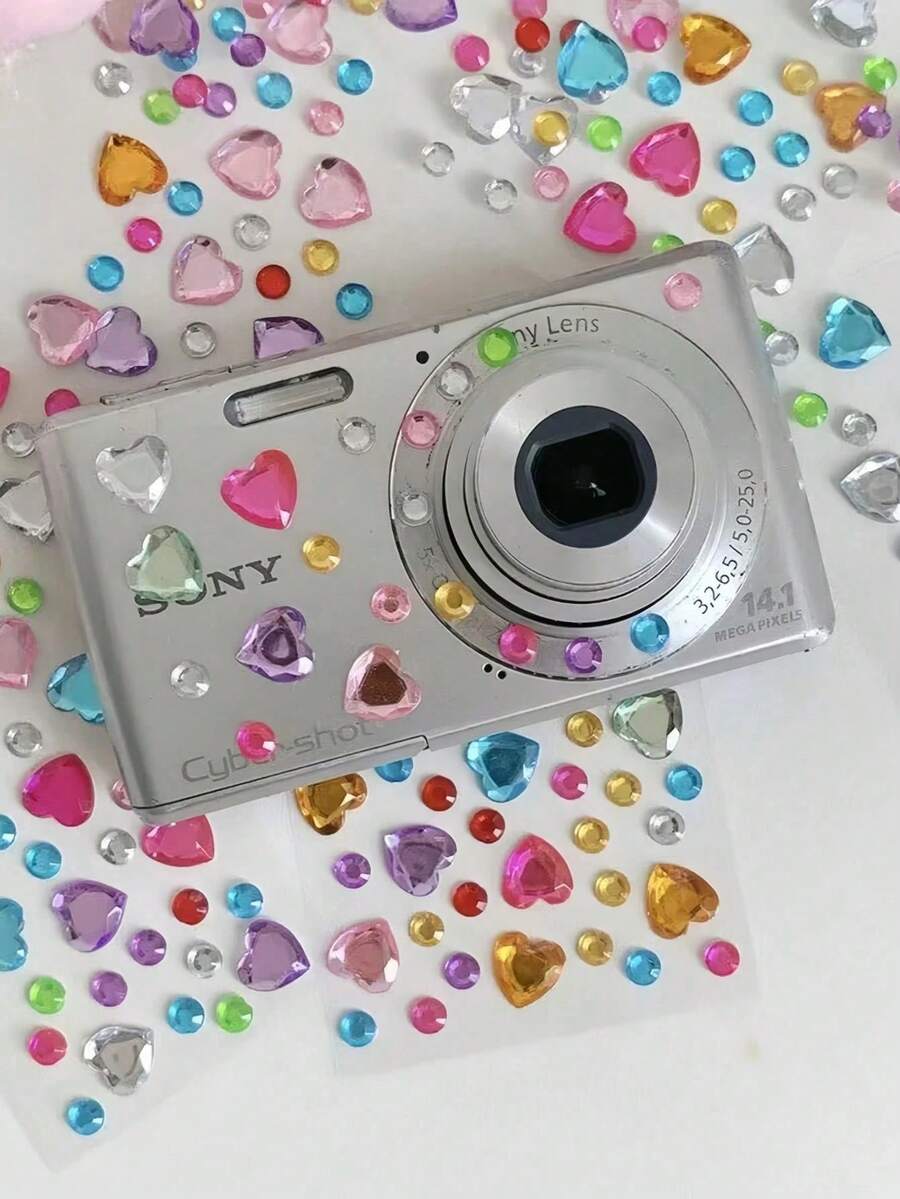 10 buah Stiker Kamera, Stiker Hati & Berlian Gaya , Stiker Mengkilap Dekoratif 3D, Cocok untuk Papan Klip, Dekorasi Ponsel, Riasan, Kerajinan DIY, Perlengkapan Alat Tulis Warna Acak - Stiker rhinestones untuk makeup - View 1
