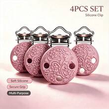 4/14pcs Floral Embossed Silicone Handmade Clips, 3-Hole Metal Alligator Clips, Suitable For DIY Lanyard And Ribbon Making, Multi-Color Decorative Fixing Clips - Embossed 3-hole Clip - View 13