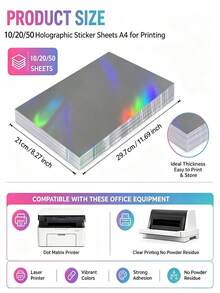 10/20/50pcs Holographic Laser Stickers, Printable Self-Adhesive Rainbow Glitter DIY Craft Stickers, Customizable Cuttable Labels For Planner, Gift Packaging, Phone Case, Notebook, Water Bottle Decoration - View 3