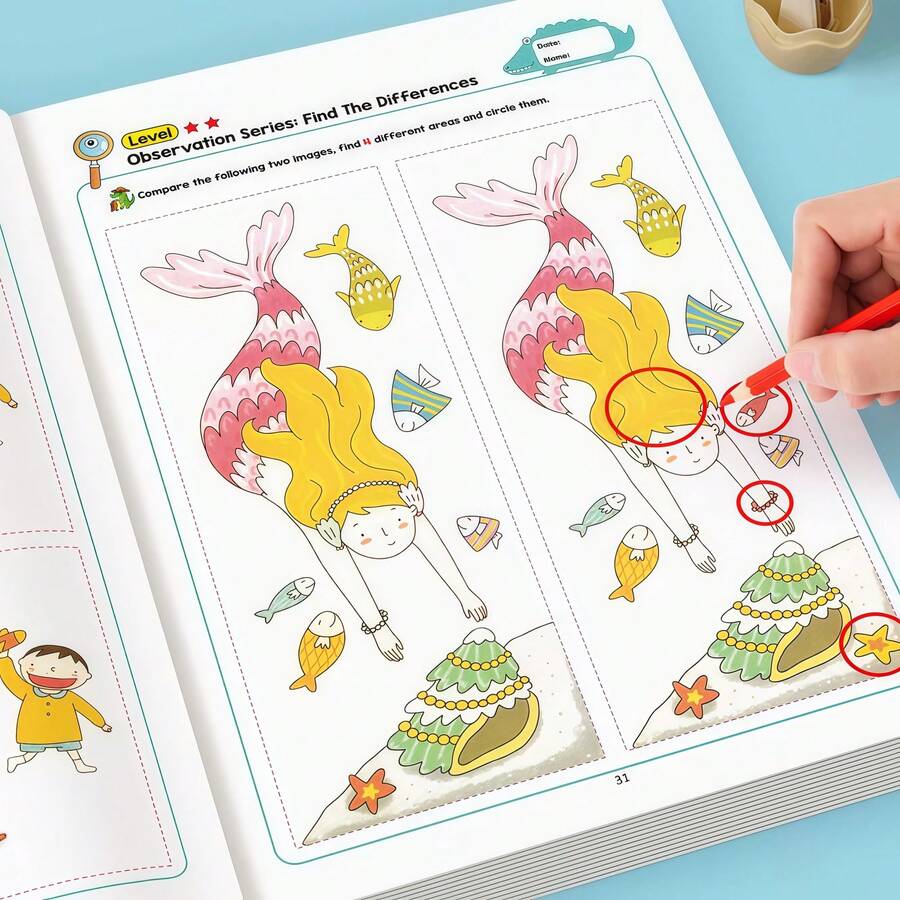 1件找不同圖書，專注力訓練，教育玩具，早期學習，幼兒園學習教材，幼兒玩具，教室必需品，返校季，學校用品，教室用品，隨機款式