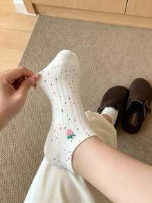 20/10/5/1 Pairs Women's Embroidered Short Invisible Socks, Multi-Color Cartoon Style, Breathable Moisture-Wicking Soft, Suitable For All Seasons And Multiple Occasions, Fresh Strawberry Embroidery - Multicolor - View 3