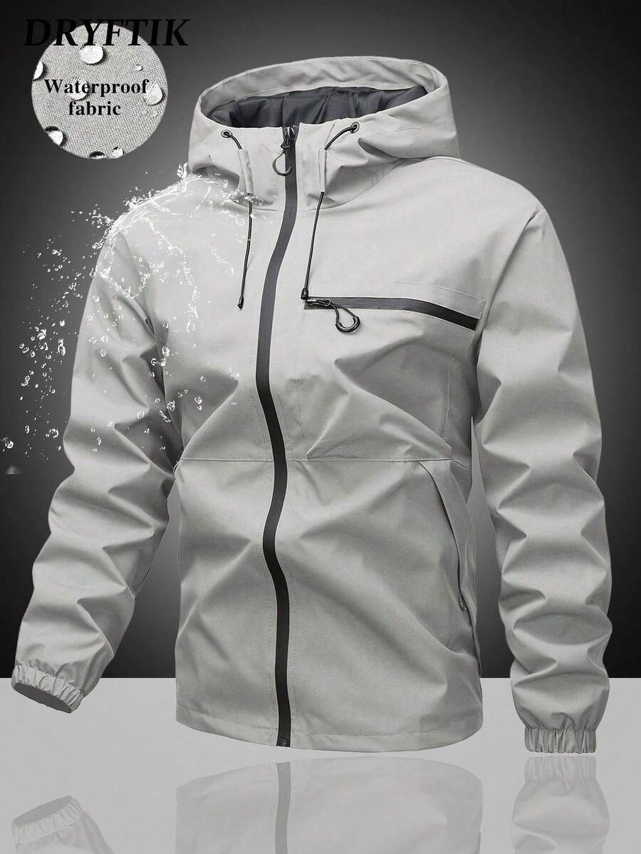 Men's Hooded Drawstring Soft Shell Windbreaker Jacket, Sports & Casual, Front Large Pocket, Zipper Side Pockets, Suitable For Daily Wear, Versatile & Popular Jacket