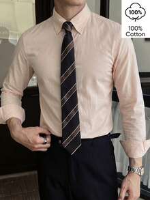 WAIT HIM 100% Cotton Men's Business Style Premium Formal Long Sleeve Shirt - Pink - View 2
