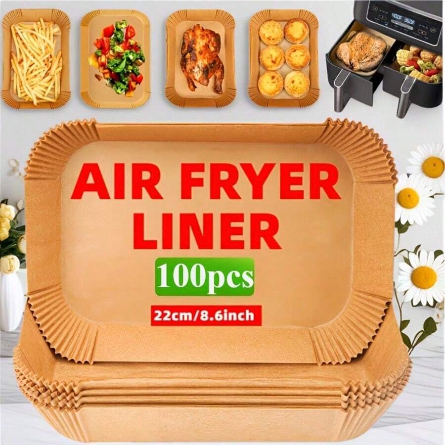 100/50/1 Thick Air Fryer Baking Tray - Suitable For Double-Layer Basket Air Fryers, Heat-Resistant Disposable Rectangular Baking Tray, Easy To Clean And Reusable, Air Fryer Accessory, Multi-Function Cooking Baking Tray, Easy-Clean Baking Tray, Durable Kitchenware.