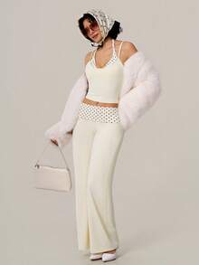TimeOff Women's One Set Polka Dot 2 In 1 Tank Top With Folded Waist Wide Leg Pants Running Gym Sports Outfit - White - View 8