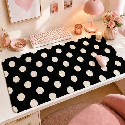 1pc Polka Dot Desk Mat, 3 Styles Available, Black Ivory, Gray Pink, Vintage Multicolor Large Extended Mouse Pad, Non-Slip Rubber Bottom, Stitched Edge Keyboard Pad, Suitable For Office, Home, Dorm, Study, Desktop Decoration