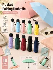 Pocket Umbrella Folding Umbrella, Portable Five Fold Umbrella Travel Dual-Use Umbrella Accessory, Suitable For Rainy Season, Multiple Colors - Multicolor - View 10