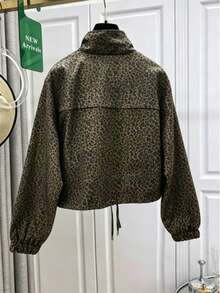 European & American Hot-Selling Women's Fashion Commuter Versatile Daily Outing Leopard Print Zipper Stand Collar Short Jacket Coat Suitable For Spring Autumn Winter - Army Green - View 2