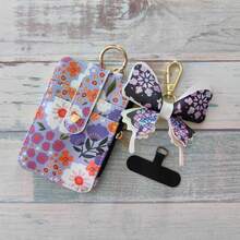 1. Silicone Beaded Wristband Phone Lanyard, Paired With Ditsy Floral PU Card Holder, Equipped With Phone Attachment And Metal Hook, Snap Button Multi-Slot Design With Zipper Coin Purse, Combines ID Card Holder And Portable Card Wallet, Can Be Used As Bag Charm, Convenient Storage For Small Items, Suitable For Campus And Commuting Use. - Multicolor - View 13