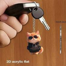 1pc Creative Cool Fashion Glasses Cat Car Rearview Mirror Hanging Ornament/Bag Decoration Pendant/Car Keychain Pendant/Holiday Small Gift - Cat Keychain - View 2