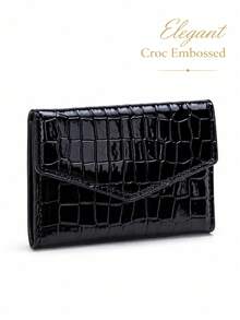 Women's Elegant Embossed PU Leather Wallet, Black Zipper Card Holder With Coin Pocket, Multiple Card Slots, Compact Portable Clutch, Suitable For Party And Daily Use - Multicolor - View 2