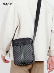 saroxi Men's Crossbody Bag With Vintage Pattern, Side Pocket Bag, Shoulder Bag, Small Pouch, Multi-Functional For Commuting And Casual Use, Minimalist Style, Black Phone Bag, Gift For Men, Boyfriend, Fashion - Multicolor - View 5