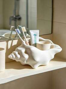 Cream White Shell Storage Box, Nordic Style Bathroom Furniture Container Toothbrush Holder, Multi-Functional Desktop Organizer, Can Hold Keys And Plant Pots, Gift For Ocean Lovers - Multicolor - View 7