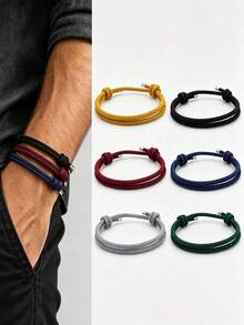 Set Gelang Tali Kepang Minimalis Pria 6 Buah/Set, Gelang Simpul Geser yang Dapat Diatur, Gelang Kepang Bertumpuk Multi-Warna, Hadiah Perhiasan Sehari-hari - Set gelang kepang 6 buah - View 5