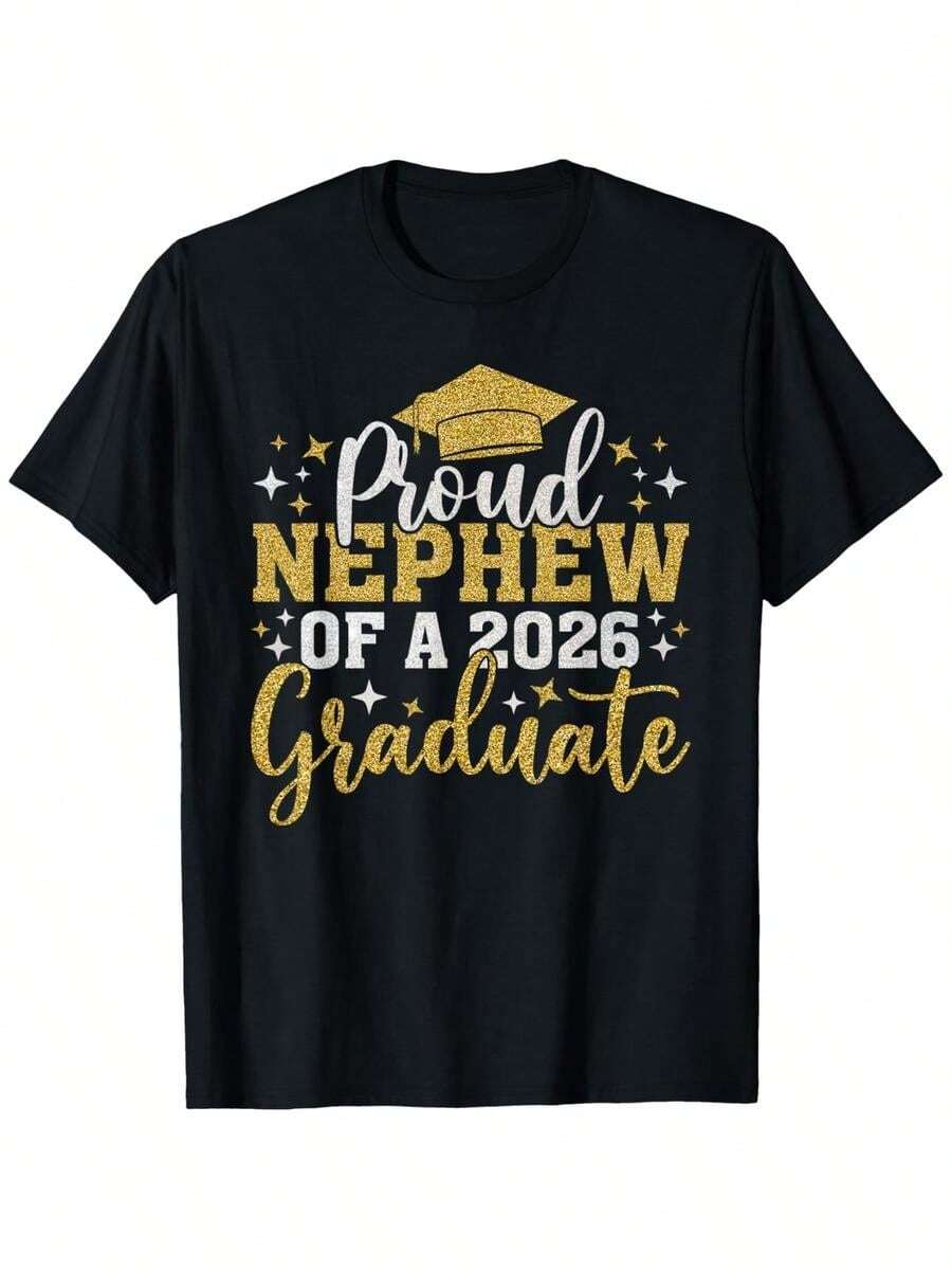 2026 Graduates' Unisex T-Shirts - A Proud Gift For Nephews, Nieces, And Grandchildren; Suitable For Parents; 100% Pure Cotton, Soft Crew Neck Shirts; - Black - View 1