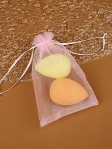 2pcs Water Drop Makeup Sponges Expand When Wet, Non-Absorbent + Convenient Mesh Storage Bag - Multicolor - View 10