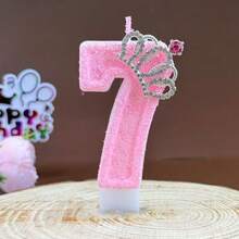 Pink Flock Texture Number Birthday Candle 0‑9, Rhinestone Crown Decor Digital Cake Topper Candle, Cute Princess‑Style Cake Decoration Candle For Girls Birthday Party Baby Shower Birthday Cake Decor Supplies - Multicolor - View 16