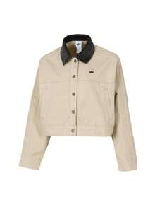 Adidas Originals Women's Sports Jacket P ESS TT Casual Colorblock Turn-Down Collar Canvas Short Jacket KE1069 - Grey Stone Khaki Brown - View 2