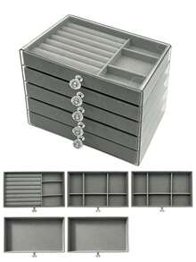 Transparent Acrylic Jewelry Storage Box, Large Capacity Desktop Drawer-Style Storage Box, 5-Layer Acrylic Jewelry Box, Velvet Jewelry Tray, Portable Jewelry Display Box, Stackable Drawer-Style Storage Rack - Multicolor - View 18