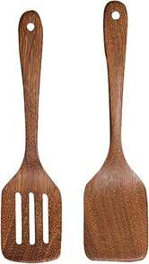 2-Piece Flat Wooden Spatula Set, Practical Wooden Turners For Cooking And Kitchen Use - Brown - View 2