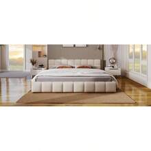 Elegant Beige Chenille Upholstered Bed With Checkerboard Design Queen Beige - Beige + Chenille + Queen1 - View 10