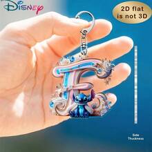 Disney Stitch Letter Embroidered Keychain, 26 'A-Z' Floral Cartoon Patterns, Acrylic Pendant With Chain, Suitable For Bags, Keys And Car Keys, Travel Accessory Gift, Cute Floral Keychain Design, Smooth Surface, Keychain, Decorative Keychain, Cartoon Keychain, Christmas Gift, Fan Gift, 2D Flat Gift, Holiday Gift, Home Decor - Multicolor - View 11