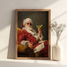 1pc Unframed Cheers Santa Claus Poster - Funny Retro Christmas Wall Art, Vintage Holiday Cocktail Print, Santa - No Frame - View 1