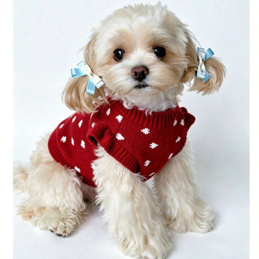 Winter Warm Pet Knitted Sweater, Soft Knitted Pullover, Small To Medium Size Puppy Kitten Dog Cat, Daily Party Pet Clothing - Red - View 1