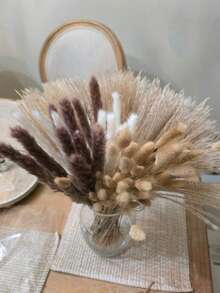 110/220/330/440pcs Dried Pampas Grass Decor Pampas Grass Contains Bunny Tails Dried Flowers, Reed Grass Bouquet For Wedding Boho Flowers Home Table Decor, Rustic Farmhouse Party (17", White And Brown) - Multicolor - View 7