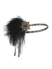 1Pc 1920s Flapper Headband Rhinestone Feather Roaring 20s Great Gatsby Headpiece Hair Accessories For Women - Multicolor - View 8