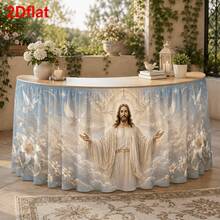 1pc Religious Wedding Altar Table Skirt, Elegant White Floral & Dove Print Tablecloth, Suitable For Church Communion Ceremony, Banquet, Party Event Decoration - Multicolor - View 5