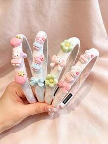1pc Cute Rabbit Flower & Strawberry Decor Fabric Headband, Sweet Women Hair Hoop - Multicolor - View 1