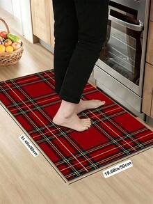 1/2pcs Christmas Floor Mat, Red Buffalo Plaid Pattern, Vintage Diatomaceous Earth Mat, Super Absorbent, Non-Slip, Perfect For Bathroom, Kitchen And Dining Room, Quick Drying, Perfect Gift For Home Decor And Bathroom Mat, Christmas Holiday Gift! - Multicolor - View 12