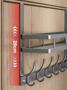 Carbon Steel Over Door Storage Rack With Hooks, Fits Bath Towels, Shampoo Bottles, Bath Loofahs And Cleaning Supplies. Perfect For Home Bathroom, Keeps Toiletries Well‑Arranged For Tidy‑Looking Bathing Area. - Multicolor - View 5