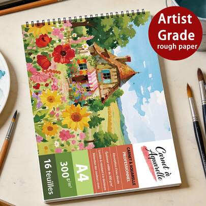 Cuaderno de bocetos de papel de acuarela, disponible en tamaños A4 y A5, papel de acuarela de 300GSM con textura rugosa, 16 páginas por unidad, variedad de portadas de paisajes, cuaderno resistente para viajes, escuela y hogar, funciona para pintura, lápiz, marcador y arte de medios mixtos