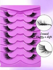 Asiteo 7 Pairs Half-Length Cat Eye False Eyelashes, Fluffy Soft Faux Mink Hair, Natural Makeup Look, Bold Dramatic, Delicate Lightweight, Suitable For Daily, Work, Travel - Black - View 6