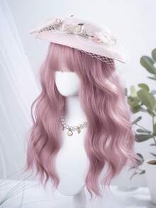 alicegarden 24英吋長合成假髮，自然波浪造型，驚艷西瓜色，附瀏海，適合女士日常配戴，外觀自然逼真，適合送禮（不含配件） - 西瓜粉 - 查看 4
