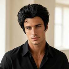 Fashion Men's Short Curly & Straight Synthetic Wig, Natural Black & Dark Brown Male Daily Party Halloween Cosplay Costume Wig - Multicolor - View 13
