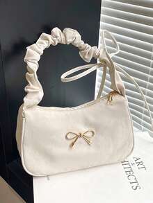 1PC Solid Color Minimalist Shoulder Bag, Bowknot Decor, Casual Elegant Style, Zipper Design, Suitable For Daily Outings, Travel, Can Easily Hold Daily Essentials, Versatile Item, Suitable For Various Styles And Occasions - Multicolor - View 7
