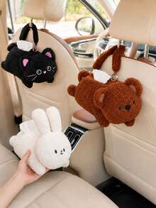 Car Tissue Holder, Cute Animal Headrest Hanging Tissue Box Cover, Cat Bear Rabbit Napkin Dispenser With Strap And Zipper, Backseat Tissue Organizer For Car Seat Headrest, Center Console Armrest, Car Interior Storage Accessories - A - View 1