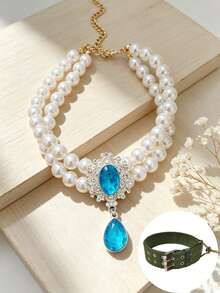 1pc Pearl Pet Collar With Shiny Teardrop Crystal Pendant, Adjustable Design, Lightweight And Comfortable, Perfect For Cats Or Puppies, Suitable For Photos, Parties, Christmas And Gifts - Multicolor - View 10