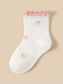 4 Pairs White Socks For Infants/Children/Students, Ruffle Trim Lace Socks, Simple Fashion Versatile All-Season Style, Skin-Friendly Comfortable Soft Breathable Casual Sports Socks, Suitable For Daily Wear/Holiday Gifts/Travel/Back To School/Campus Outfits/Sports Outfits/Classroom/New Semester/School Opening/Student/Back To School Season Outfits - Multicolor - View 5
