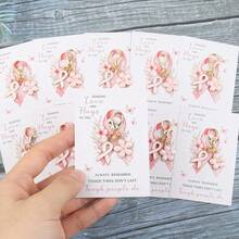 10pcs Pink Ribbon And Cherry Blossom Keychain Set, Paired With Inspiring Pink Butterfly Ribbon Motivational Greeting Cards, Positive And Encouraging Gift For Women During Breast Cancer Awareness Month, Suitable For Bags, Pendants, Keychains, October Accessories And Christmas - Multicolor - View 5