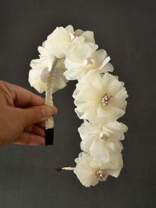 1 pieza Diadema floral para niñas, dulce y adorable - Blanco - Ver 2