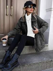 Jaket Denim Serbaguna HAPPY GIRL untuk Wanita, Cocok untuk Musim Semi, Gugur, dan Musim Dingin, Nyaman untuk Perjalanan Santai, Liburan, Sehari-hari, dan Pakaian Bandara. - Grey - View 5