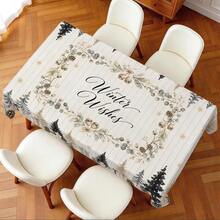 1pc Nordic Minimalist Winter Christmas Tablecloth, Christmas Tree Eucalyptus Wreath Text Pine Cone Gift Box Print Pattern, Polyester Material Single-Sided Print, Suitable For Tabletop, Washable And Reusable, Suitable For Indoor, Outdoor, Yard, Wedding, Banquet, Party, Outdoor Dining, Suitable For Craft Exhibition, Banquet Event Decoration - Multicolor - View 7