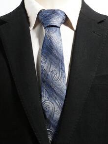 1PC Vintage Gradient Blue Paisley Paisley Pattern Hand-Tied Necktie, Business Commute Wedding Banquet Suit Men's Decorative Tie - Multicolor - View 2