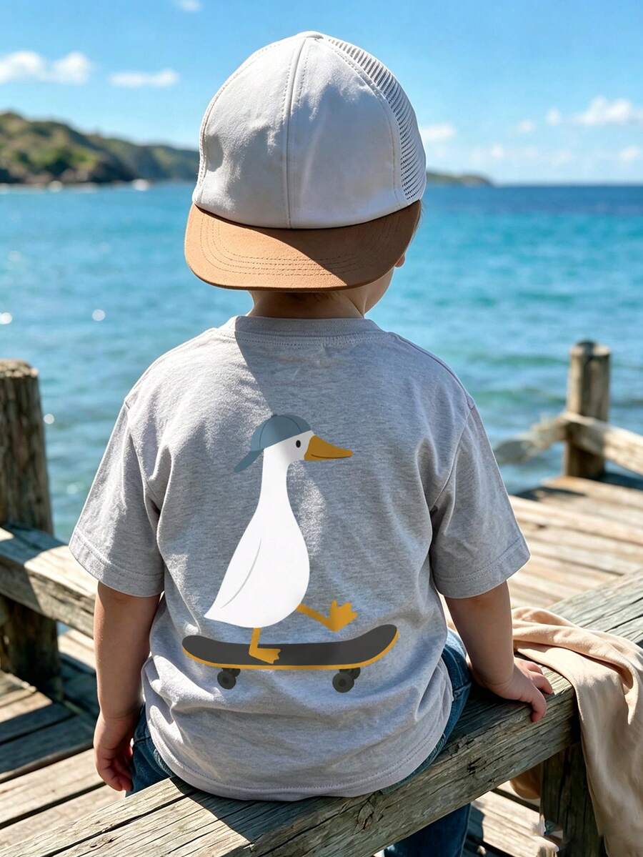 Young Boy Comfortable Soft Fabric Short Sleeve Top, Suitable For Spring And Summer Daily Wear - Light Grey - View 1